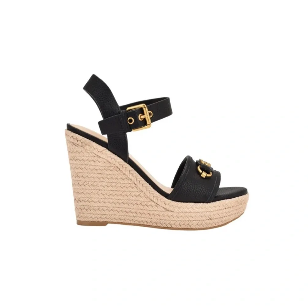 Guess Hisley Espadrille Wedge Sandal Black Size 11M NEW
